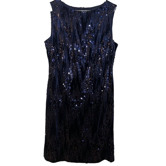 Jackie Jon‎ Blue Sequin Stretch Dress - Size 16 | Party-Ready & Comfortable - Picture 1 of 9